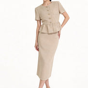 Davianna Peplum Tweed Button-Down Top