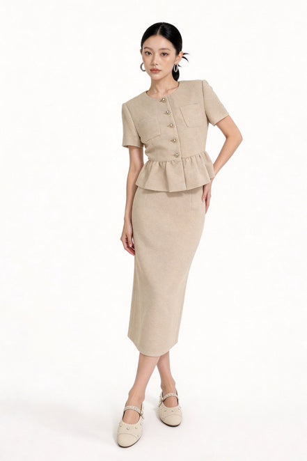 Davianna Peplum Tweed Button-Down Top