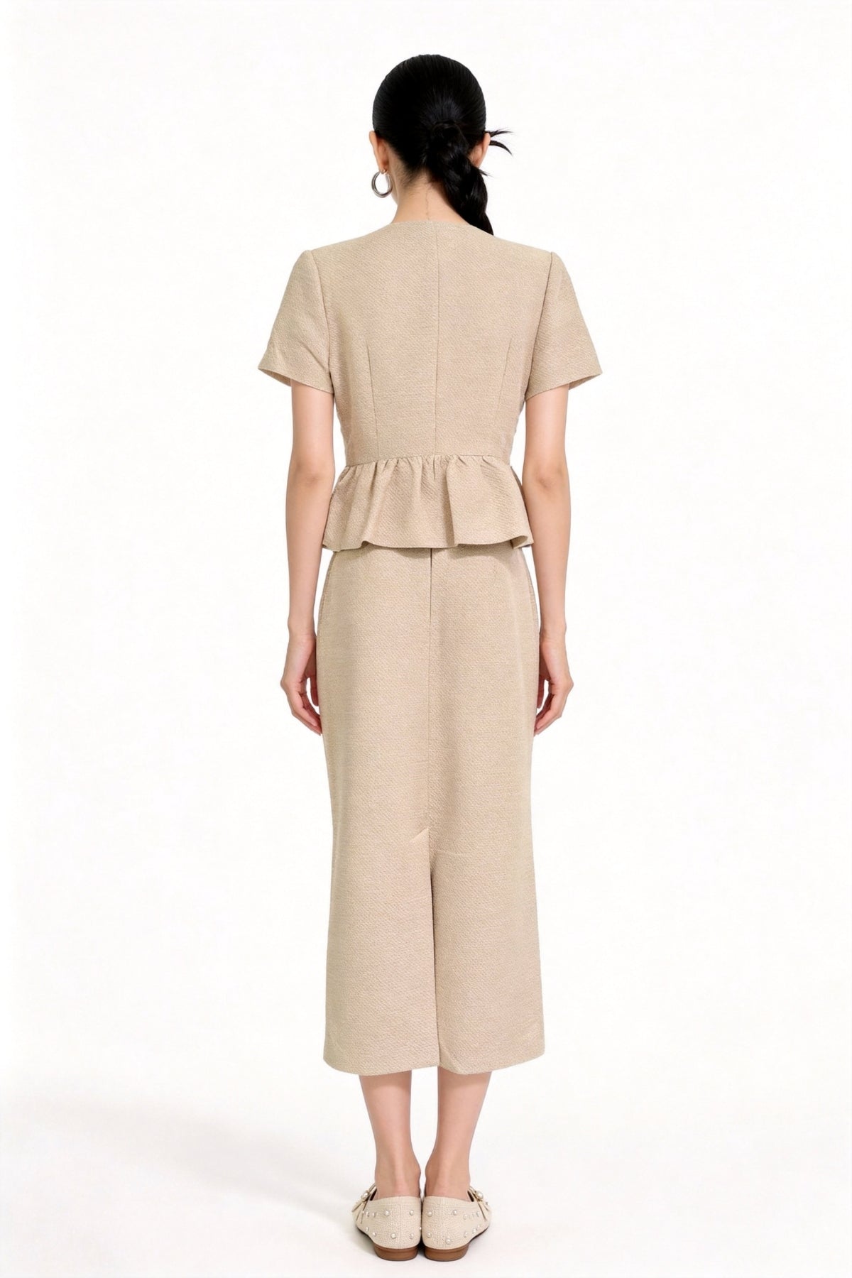 Davianna Peplum Tweed Button-Down Top