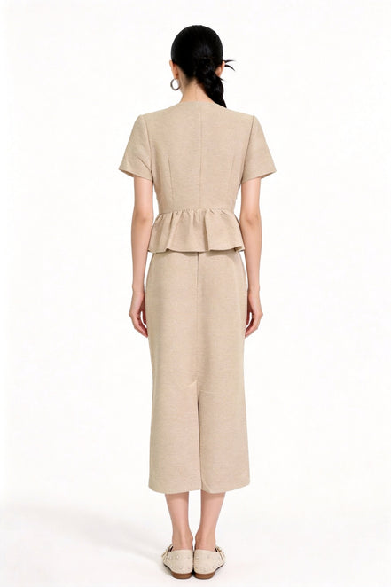 Davianna Peplum Tweed Button-Down Top