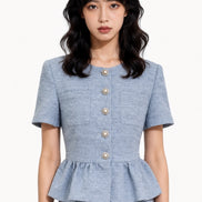 Davianna Peplum Tweed Button-Down Top