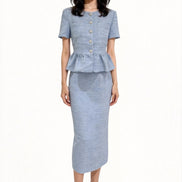 Davianna Peplum Tweed Button-Down Top