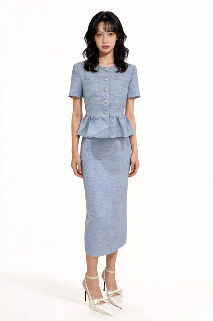 Davianna Peplum Tweed Button-Down Top