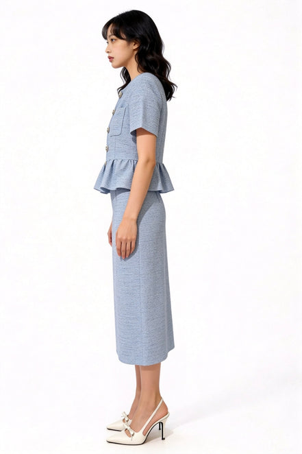 Davianna Peplum Tweed Button-Down Top