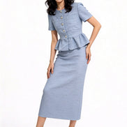 Davianna Peplum Tweed Button-Down Top