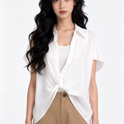 Bria Drape-Front Twist Blouse