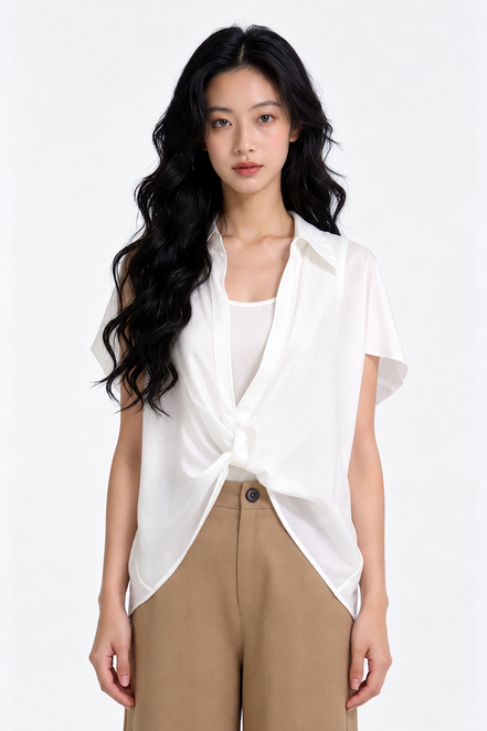 Bria Drape-Front Twist Blouse