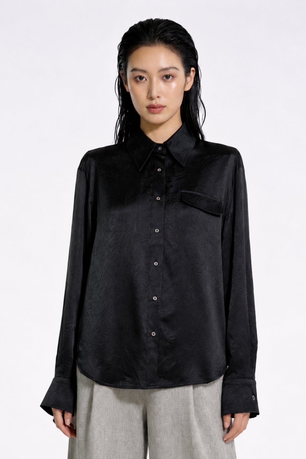 Eira Satin-Sheen Pocket Shirt