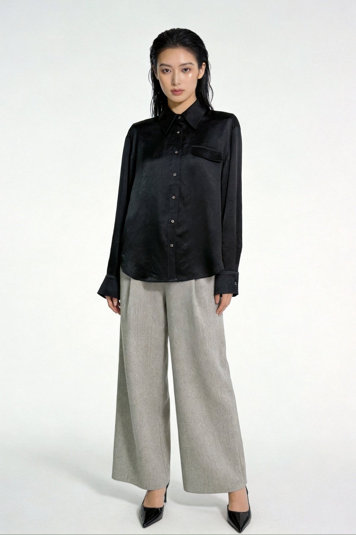 Eira Satin-Sheen Pocket Shirt