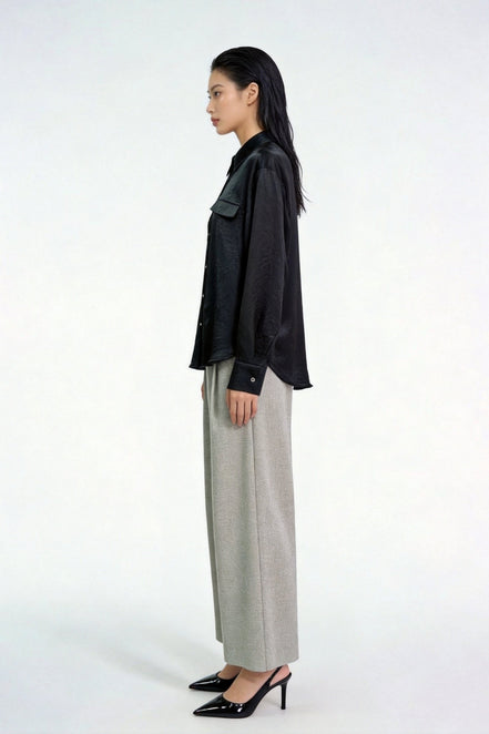 Eira Satin-Sheen Pocket Shirt