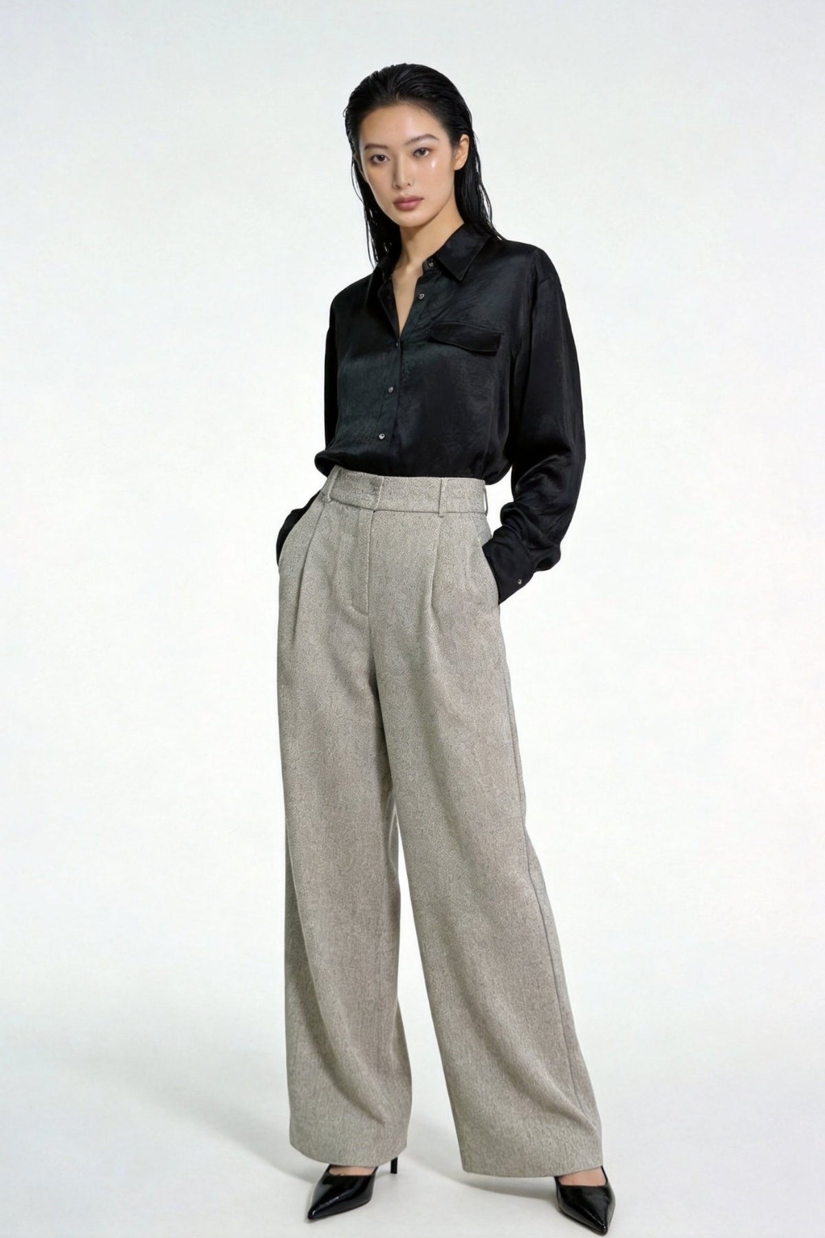 Eira Satin-Sheen Pocket Shirt