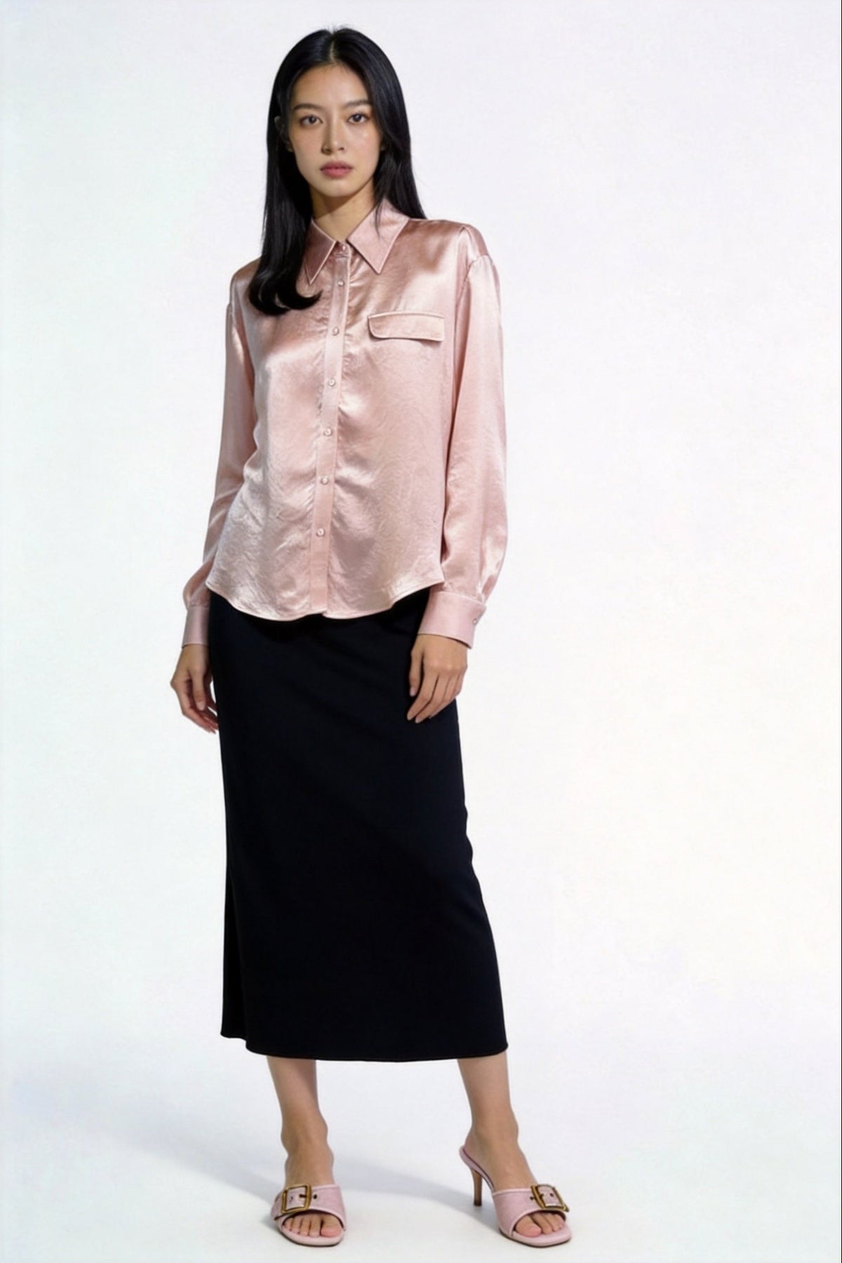 Eira Satin-Sheen Pocket Shirt