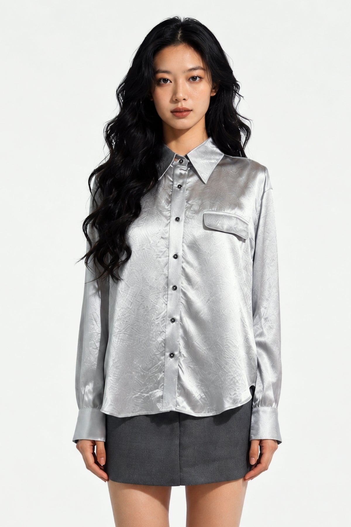 Eira Satin-Sheen Pocket Shirt