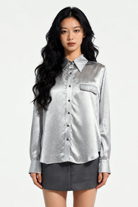 Eira Satin-Sheen Pocket Shirt