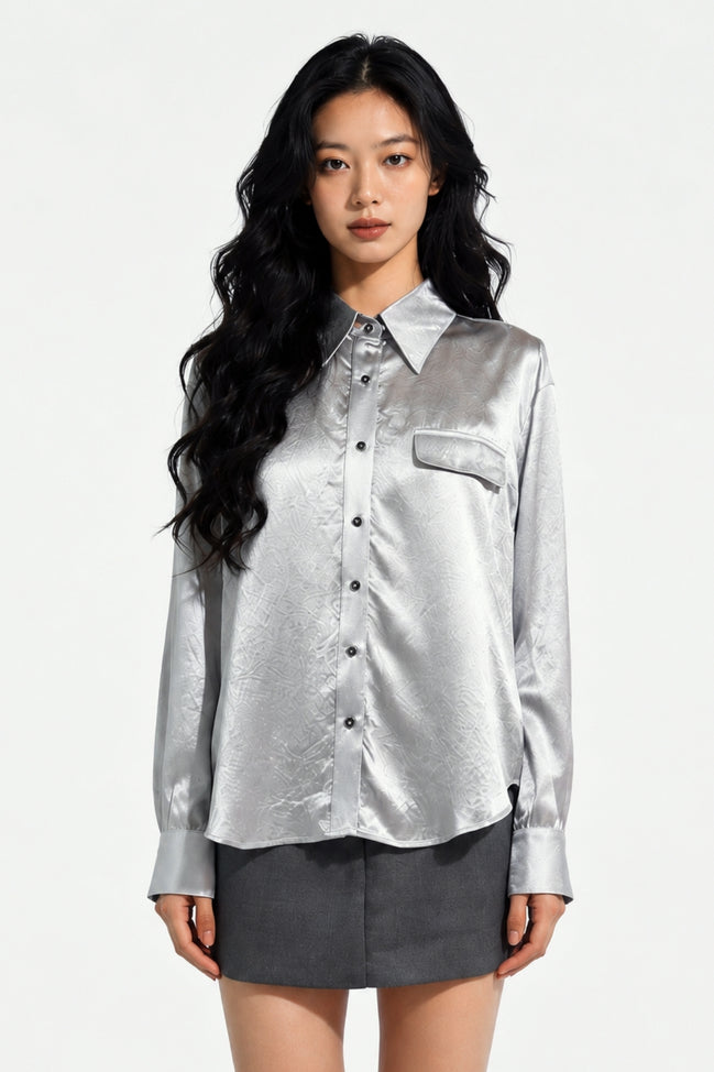 Eira Satin-Sheen Pocket Shirt
