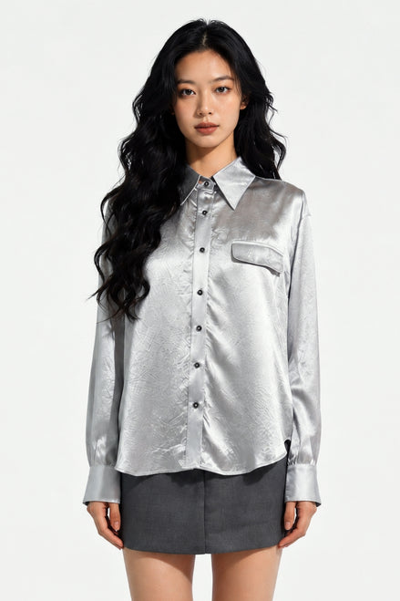 Eira Satin-Sheen Pocket Shirt