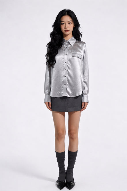Eira Satin-Sheen Pocket Shirt