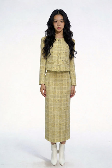 Elowara Tailored Canary Tweed Skirt