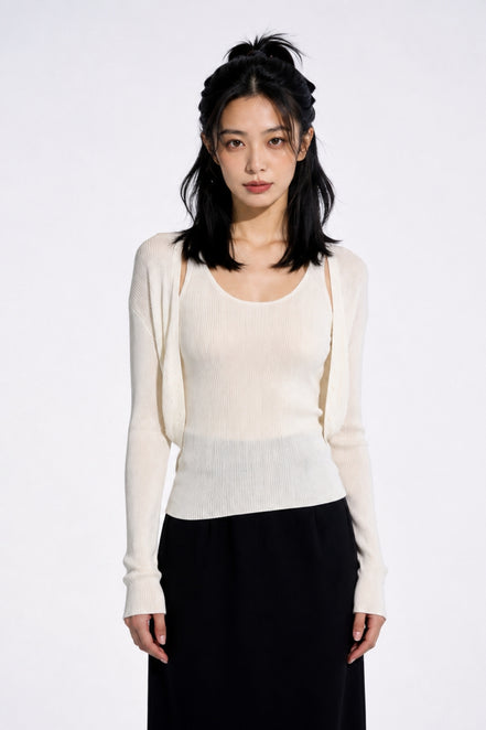 Elowen Open-Front Micro-Rib Cardigan