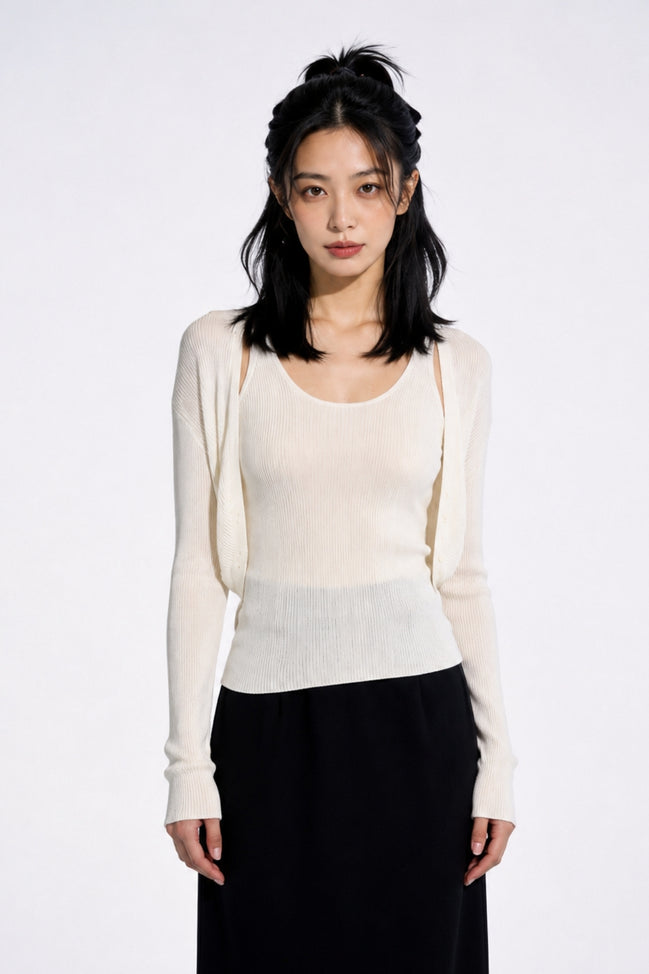 Elowen Open-Front Micro-Rib Cardigan