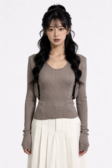 Elowen Open-Front Micro-Rib Cardigan