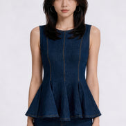 Emmeline Tailored Peplum Denim Vest