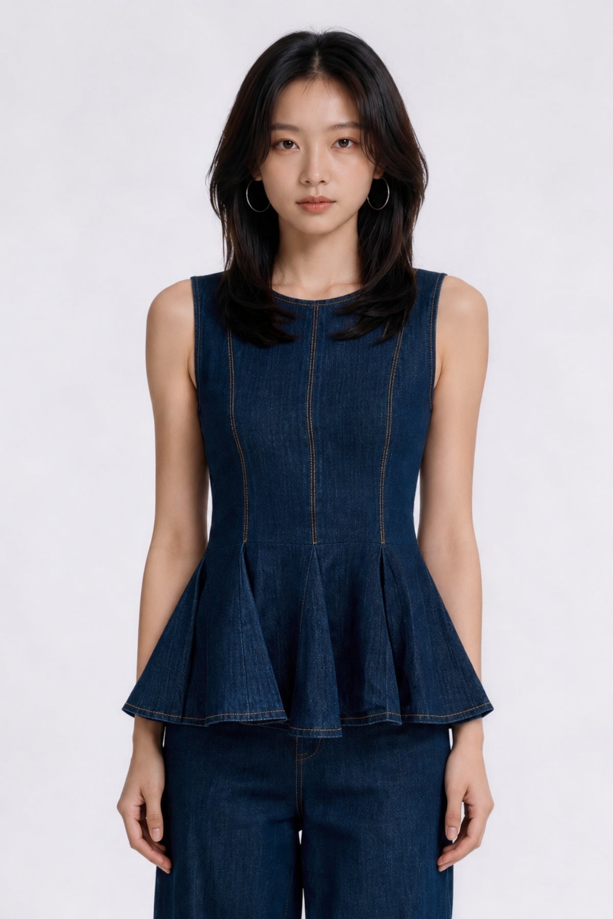 Emmeline Tailored Peplum Denim Vest