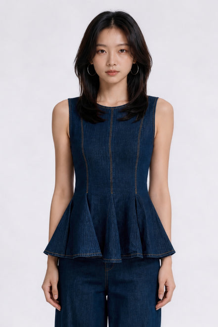 Emmeline Tailored Peplum Denim Vest