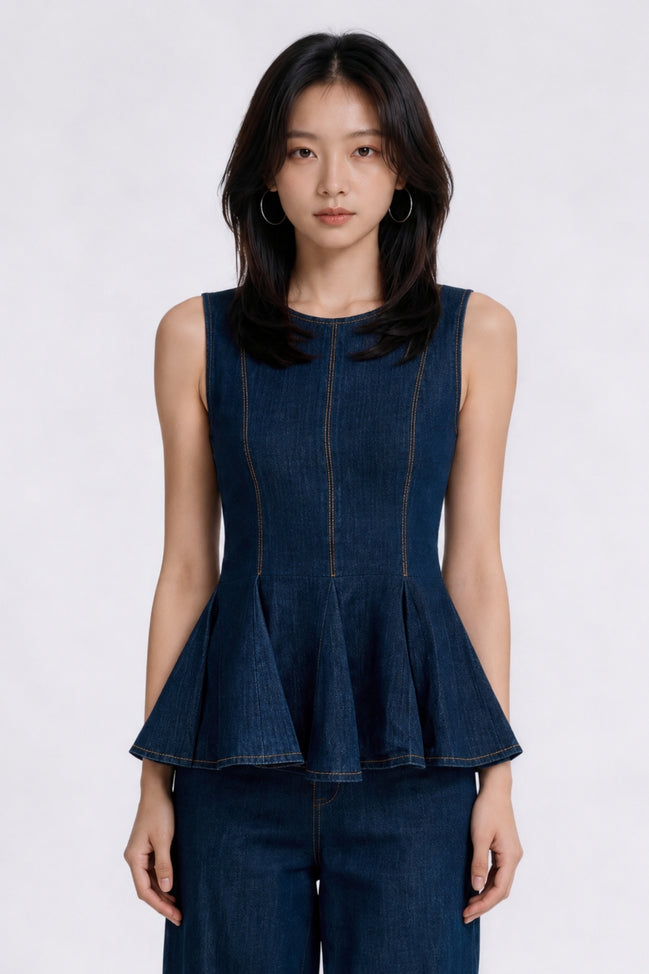 Emmeline Tailored Peplum Denim Vest