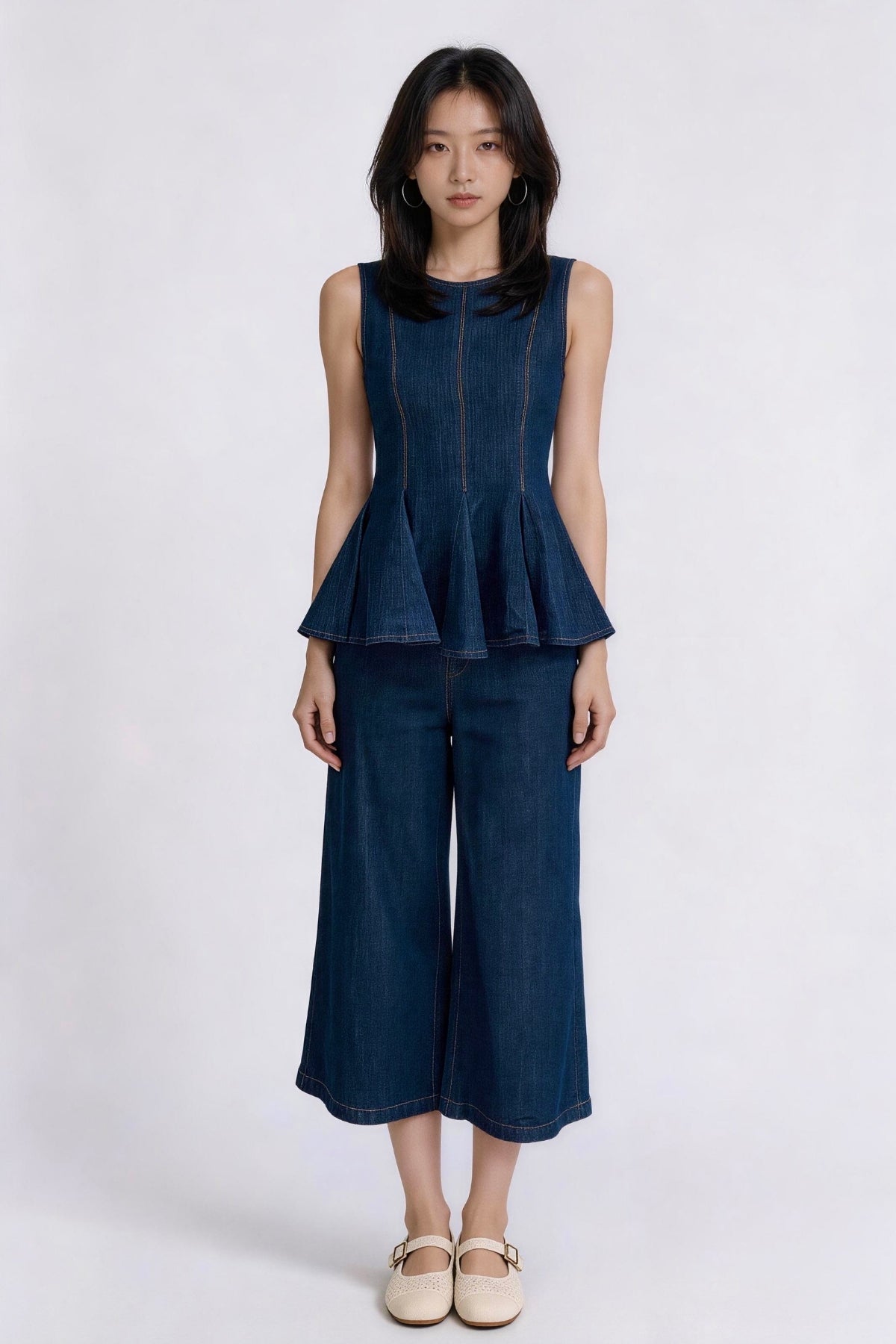 Emmeline Tailored Peplum Denim Vest
