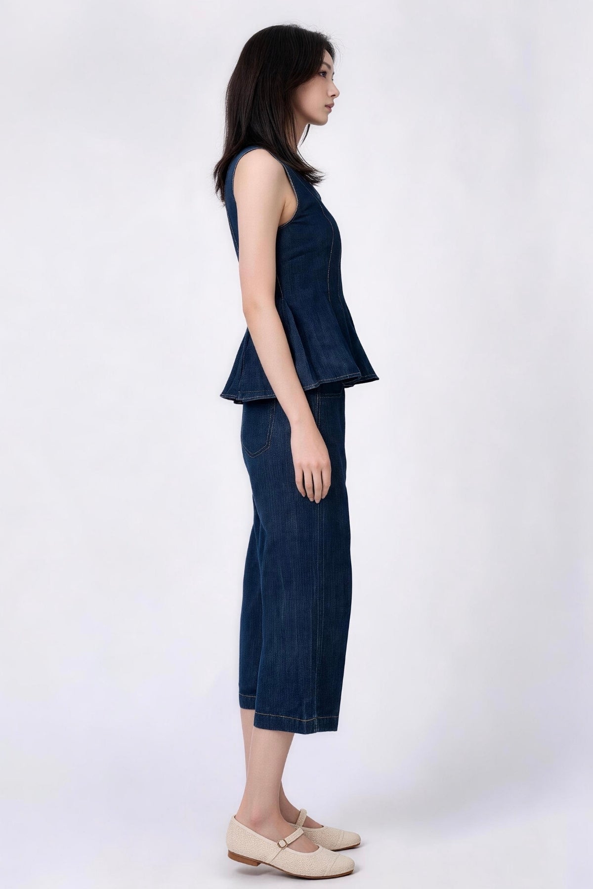 Emmeline Tailored Peplum Denim Vest
