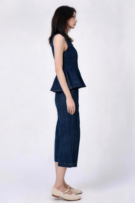 Emmeline Tailored Peplum Denim Vest