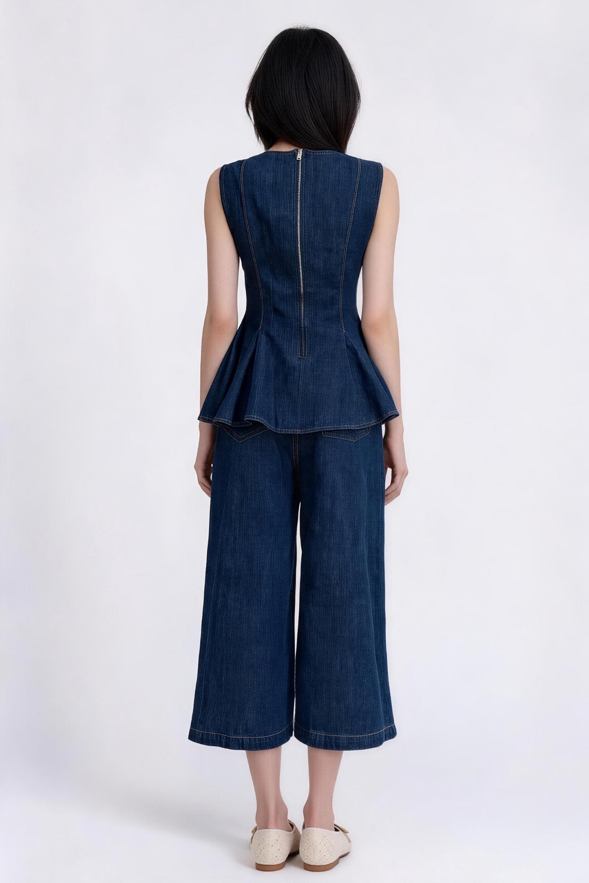 Emmeline Tailored Peplum Denim Vest