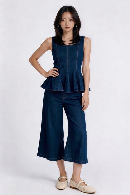 Emmeline Tailored Peplum Denim Vest