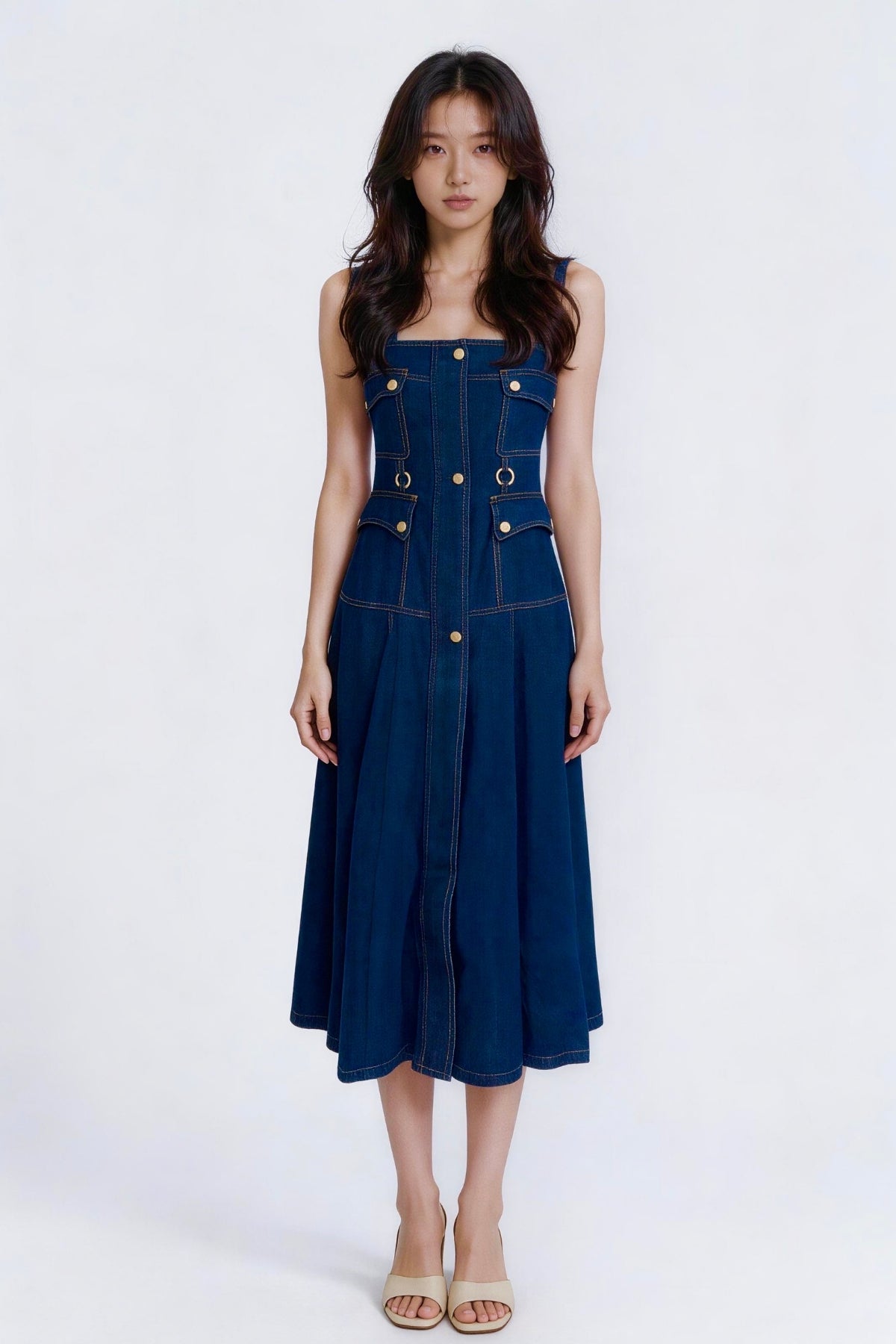 Gemma Utility Button-Down Denim Maxi Dress