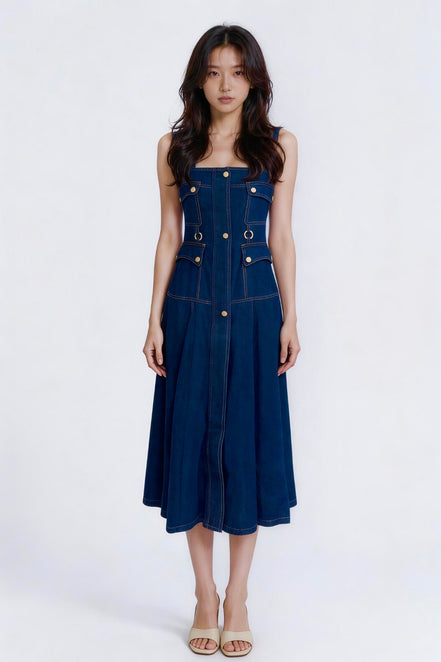 Gemma Utility Button-Down Denim Maxi Dress