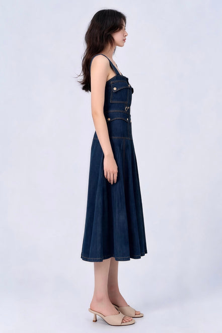 Gemma Utility Button-Down Denim Maxi Dress