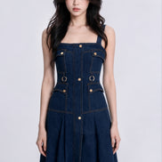 Gemma Utility Button-Down Denim Maxi Dress
