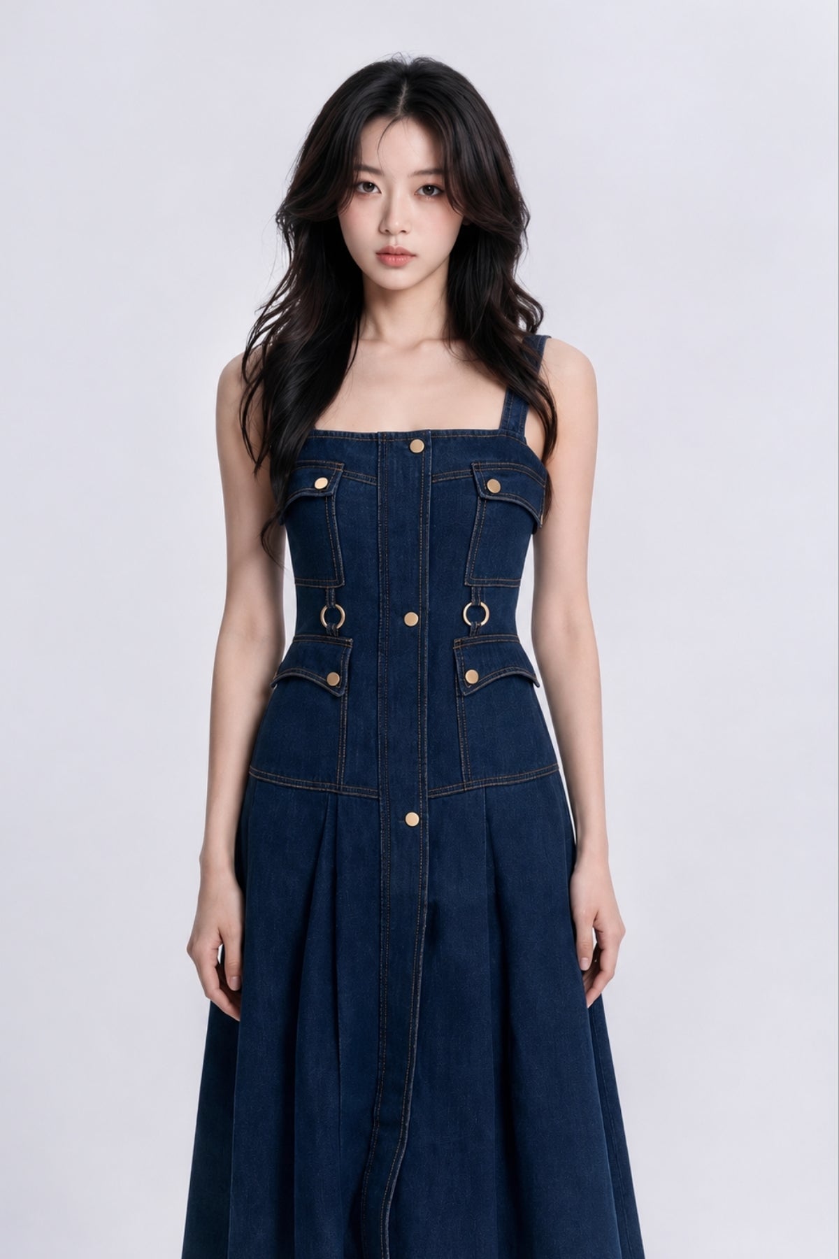 Gemma Utility Button-Down Denim Maxi Dress