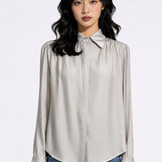 Grier Gathered Shoulder Satin Blouse