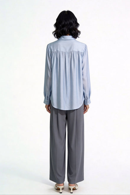 Grier Gathered Shoulder Satin Blouse
