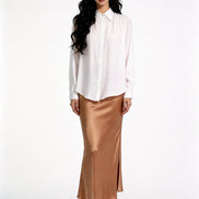 Grier Gathered Shoulder Satin Blouse