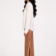 Grier Gathered Shoulder Satin Blouse
