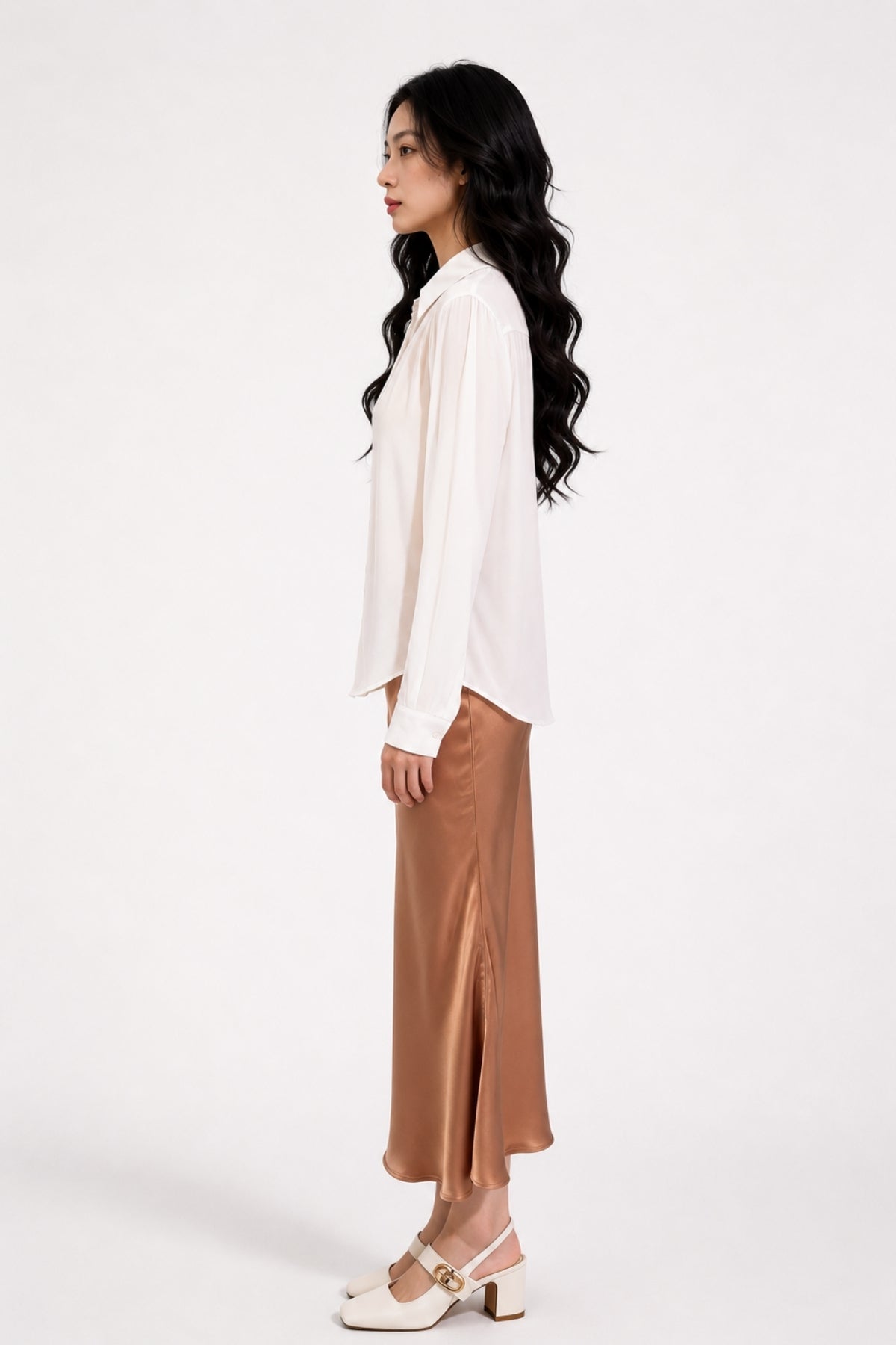Grier Gathered Shoulder Satin Blouse