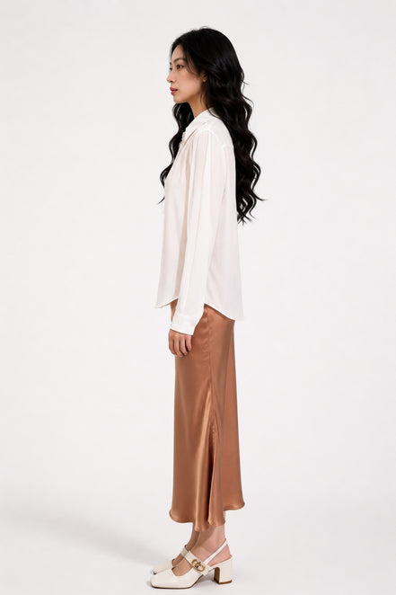 Grier Gathered Shoulder Satin Blouse