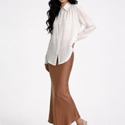 Grier Gathered Shoulder Satin Blouse