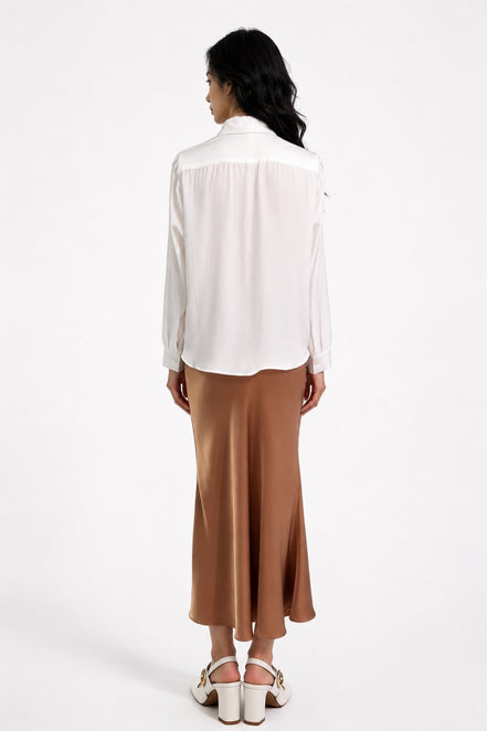 Grier Gathered Shoulder Satin Blouse