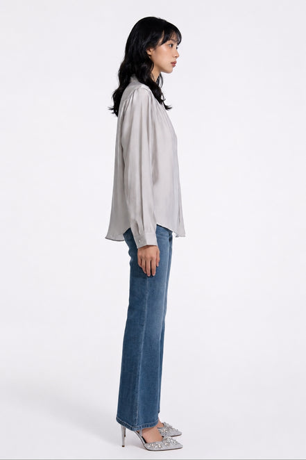 Grier Gathered Shoulder Satin Blouse