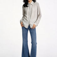 Grier Gathered Shoulder Satin Blouse