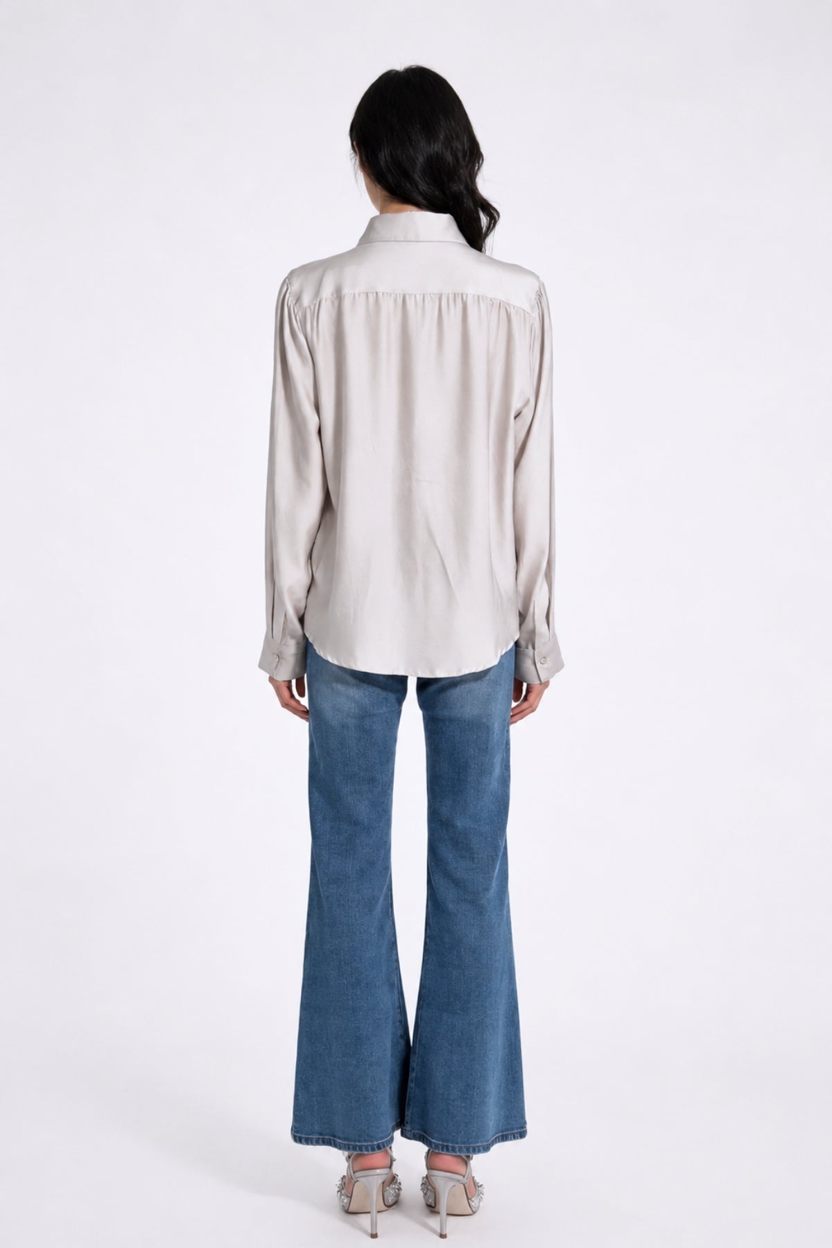 Grier Gathered Shoulder Satin Blouse